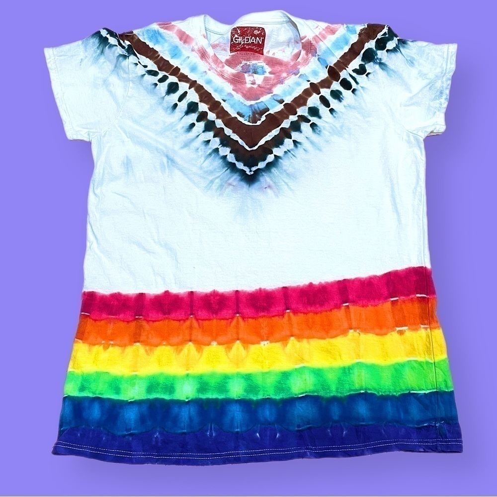 tie dye tshirt progress pride flag rainbow ladies' L LGBTQIA+ artist